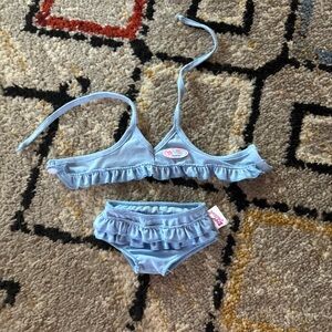 Light Blue Ruffle Two-Piece Kids toy bathing suite Set